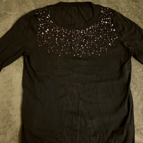 Express V Neck Fitted Sequin Sweater - Picture 1 of 4